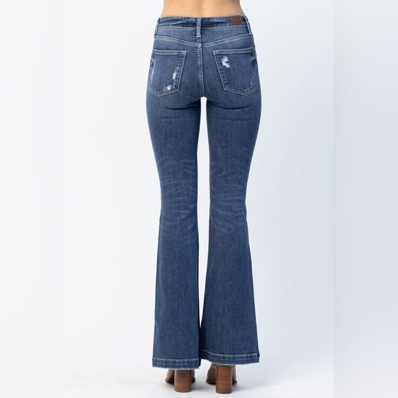 NWT Judy Blue Jeans Judith Button Fly Dark Wash Trouser Flare Size 26 | 2/3 NEW - Picture 5 of 14